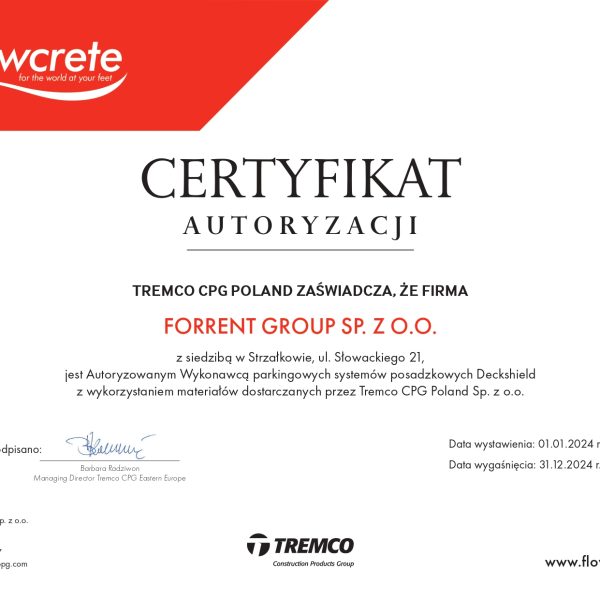 Tremco-CPG-Poland-Certyfikat